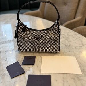PRADA Satin Crystal Mini Re-Edition 2000 Bag Cristal